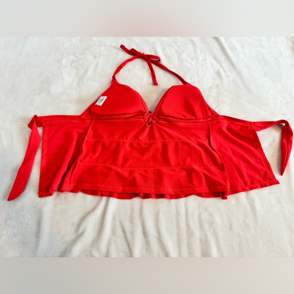 Catalina Size Medium TOP ONLY.  Coral red. Halter style w/ruffles to waist - Picture 7 of 8